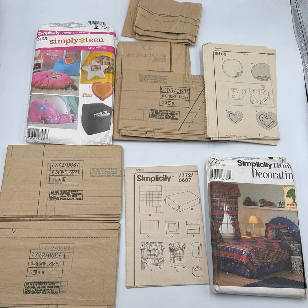 Simplicity Home Decorating Sewing Pattern Lot Teen Bedroom Bean Bag Chair Pillow